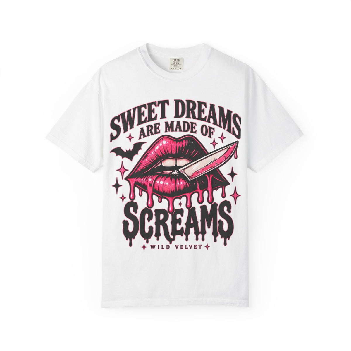 Sweet Dreams Are Made of Screams Tee — Gothic Horror Lip & Knife Graphic T-Shirt