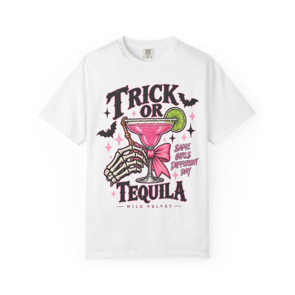 Trick or Tequila Halloween T-Shirt — Skeleton Cocktail Graphic Tee