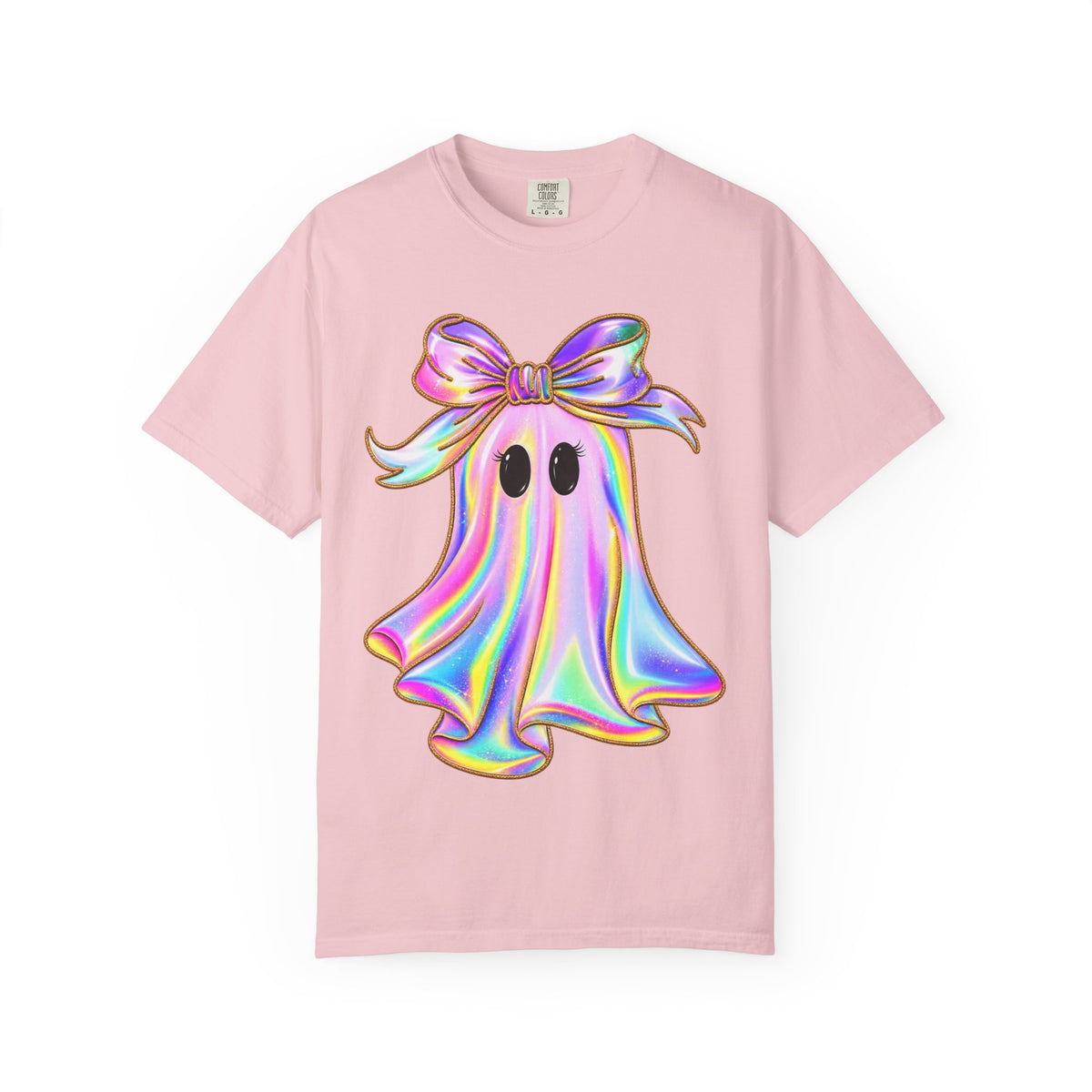 Holographic Ghost Tee — Cute Iridescent Ghost with Bow T-Shirt