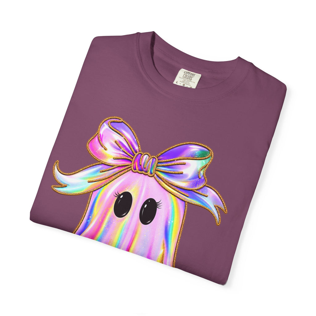 Holographic Ghost Tee — Cute Iridescent Ghost with Bow T-Shirt