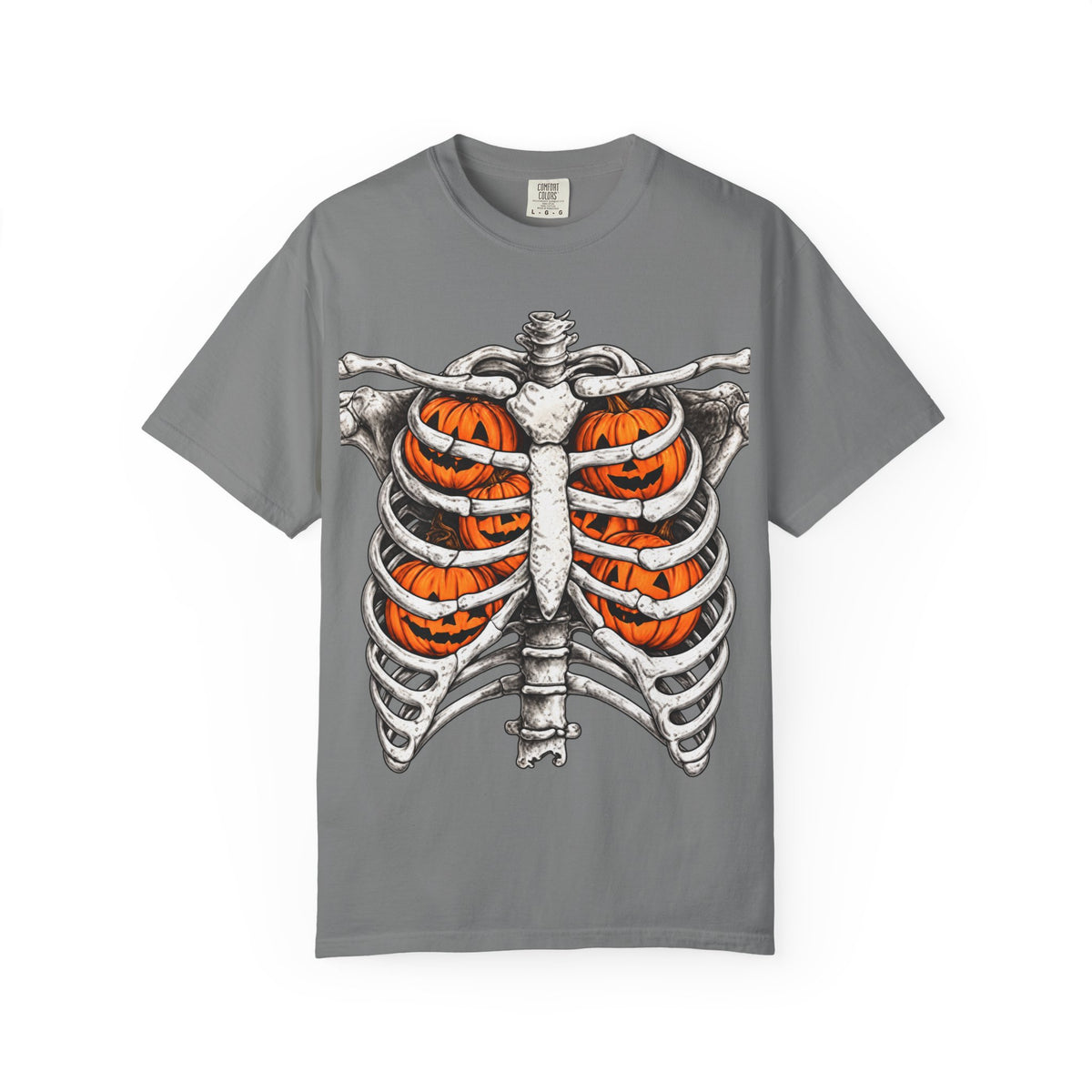 Skeleton Ribcage T‑Shirt with Pumpkin Ribs — Halloween Graphic Tee