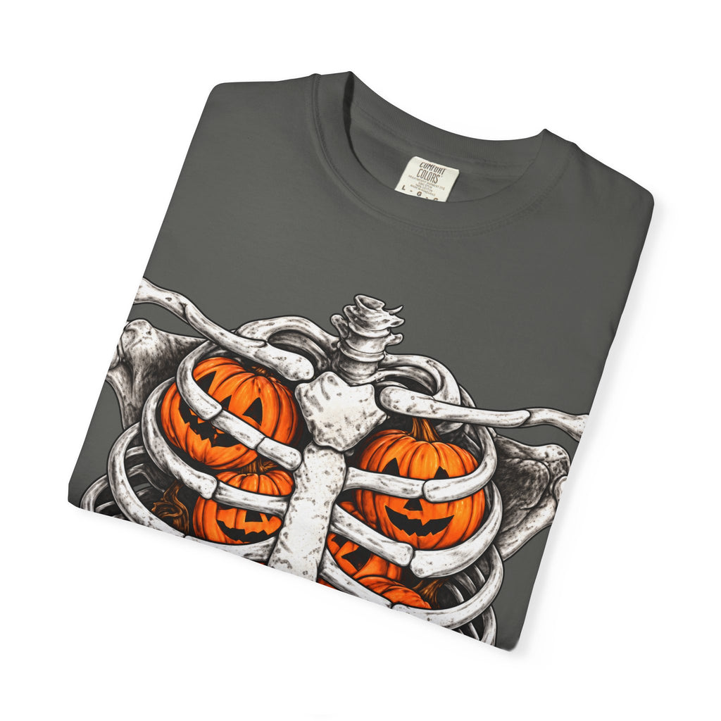 Skeleton Ribcage T‑Shirt with Pumpkin Ribs — Halloween Graphic Tee