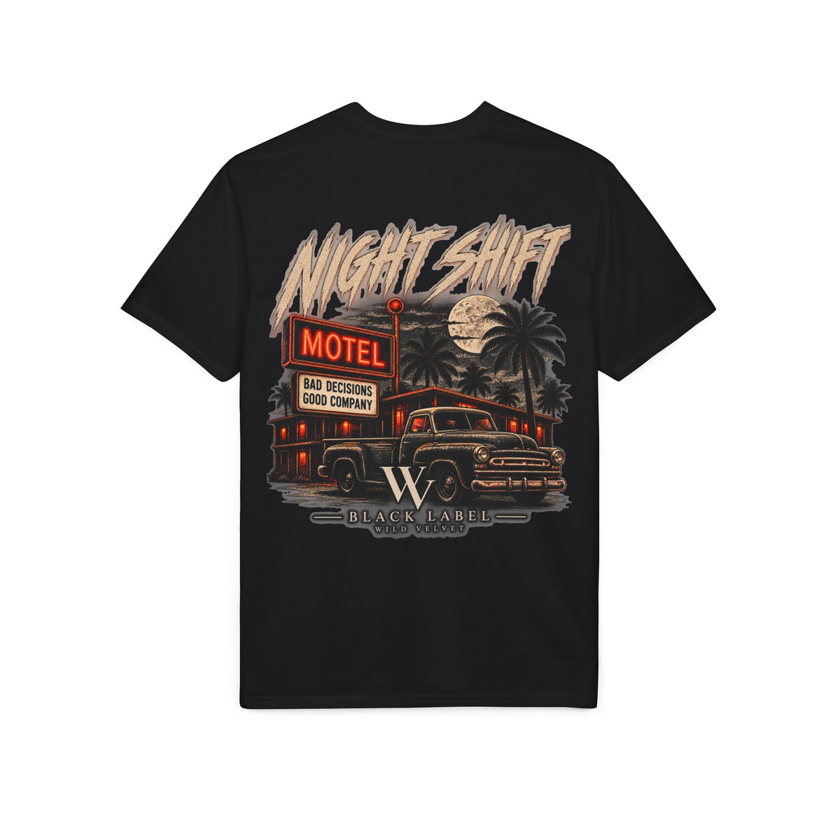 Night Shift Motel Graphic T-Shirt — Retro Truck & Palm Trees