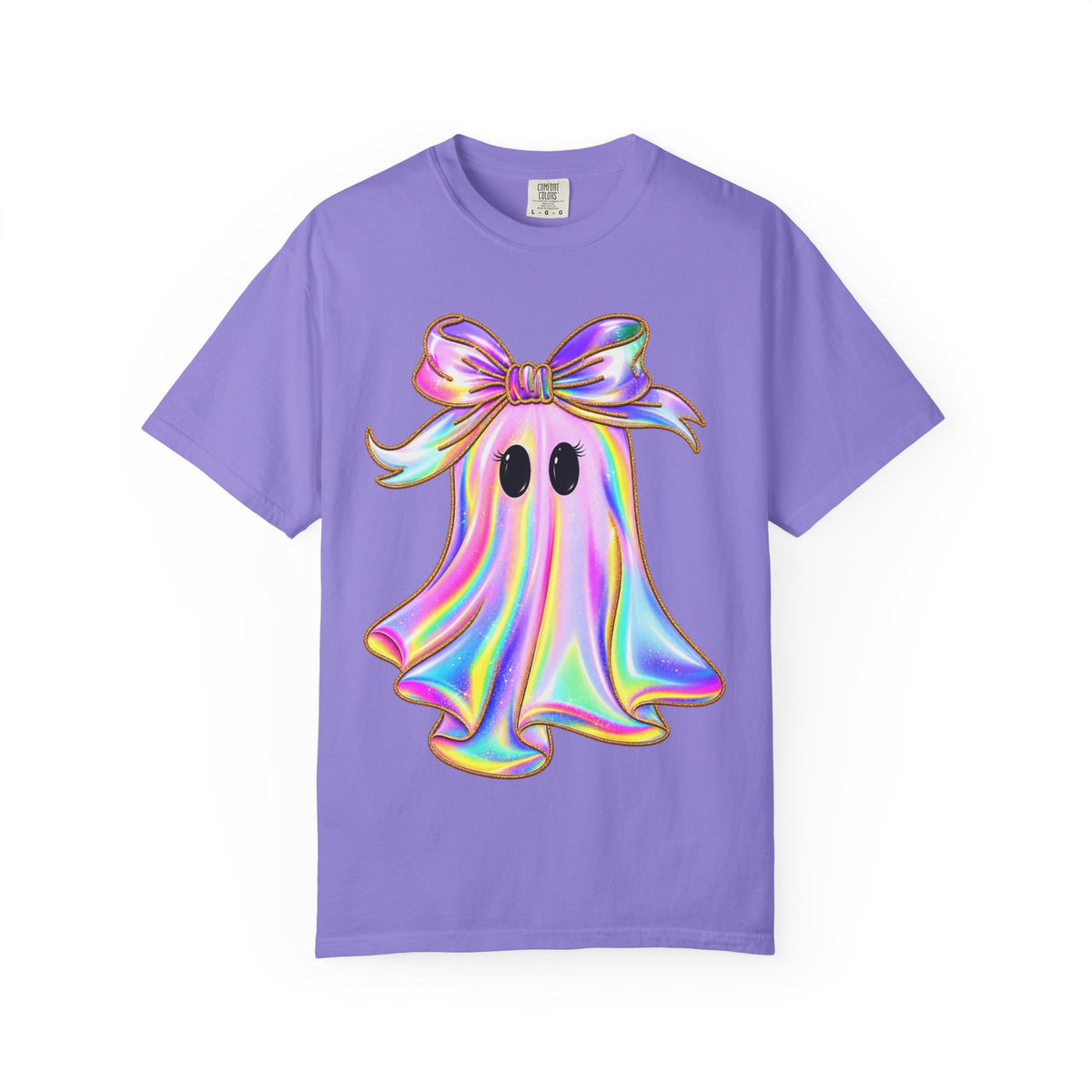 Holographic Ghost Tee — Cute Iridescent Ghost with Bow T-Shirt