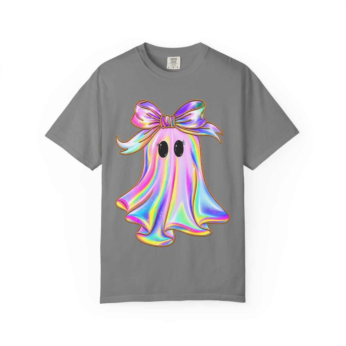 Holographic Ghost Tee — Cute Iridescent Ghost with Bow T-Shirt