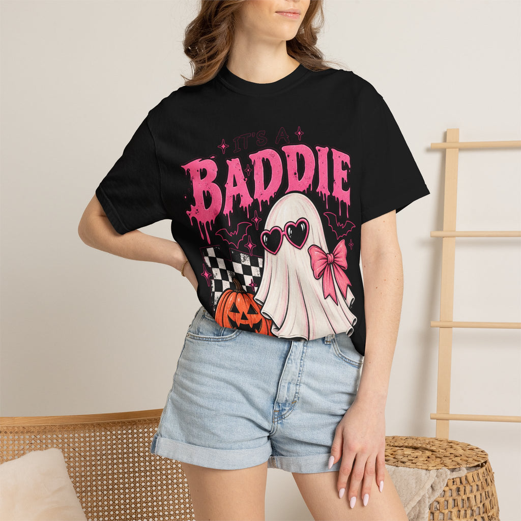 Baddie Ghost Halloween T-Shirt — Cute Pink Gothic Pumpkin Tee