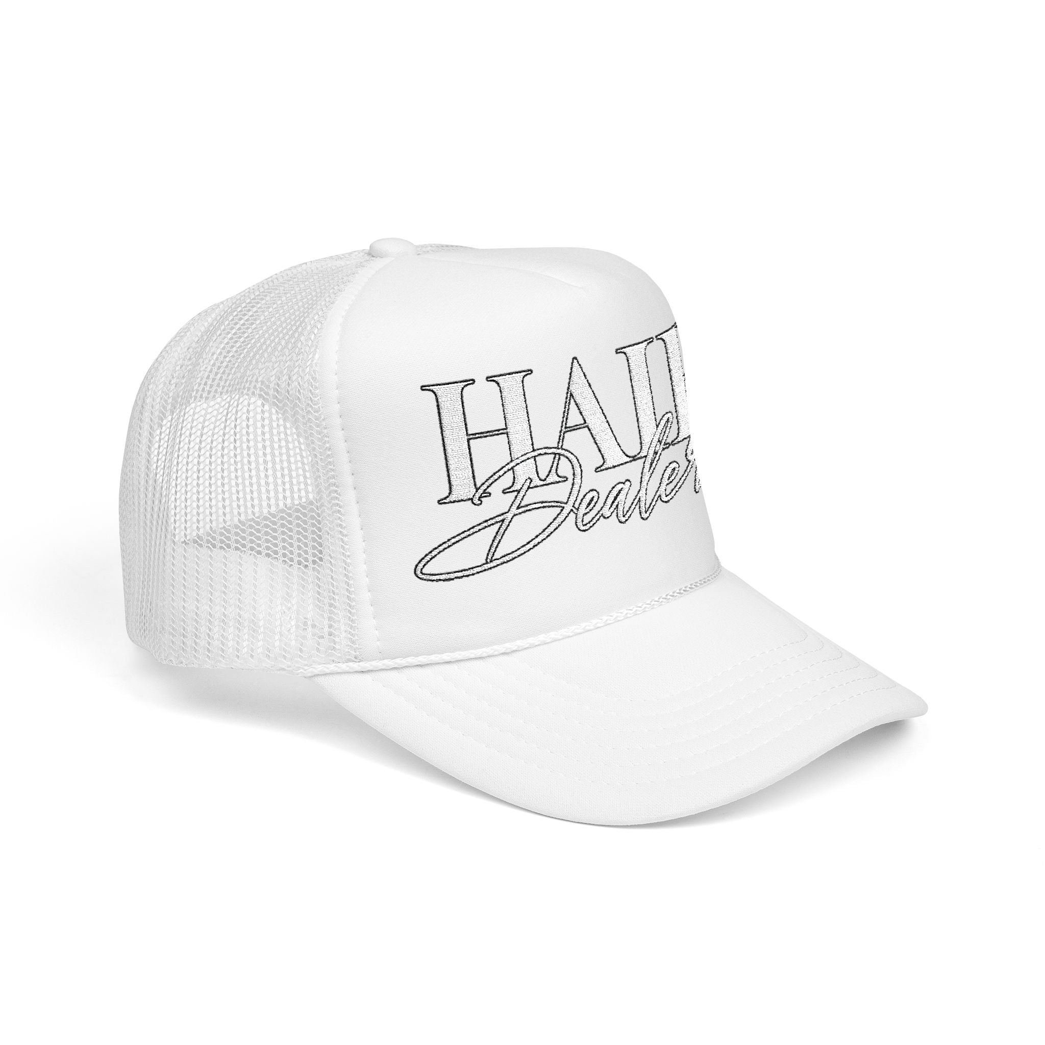 Hair Dealer Trucker Hat — Pink Foam Mesh Cap for Hairstylists