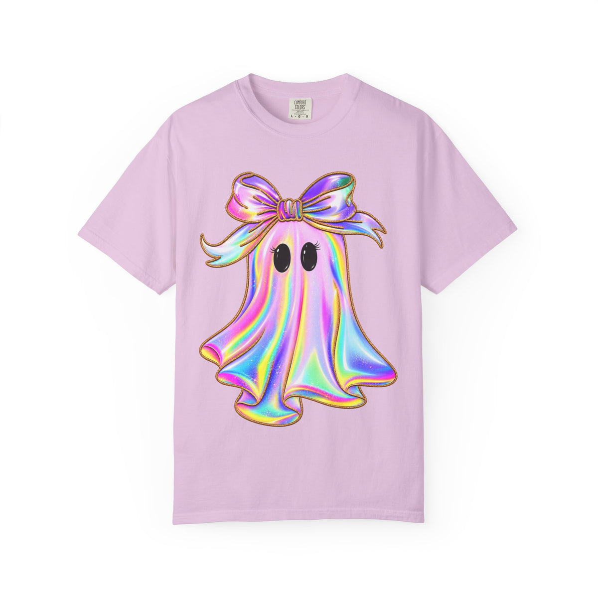 Holographic Ghost Tee — Cute Iridescent Ghost with Bow T-Shirt