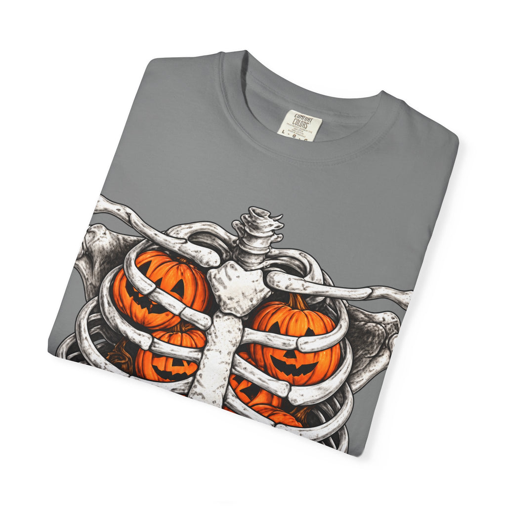 Skeleton Ribcage T‑Shirt with Pumpkin Ribs — Halloween Graphic Tee