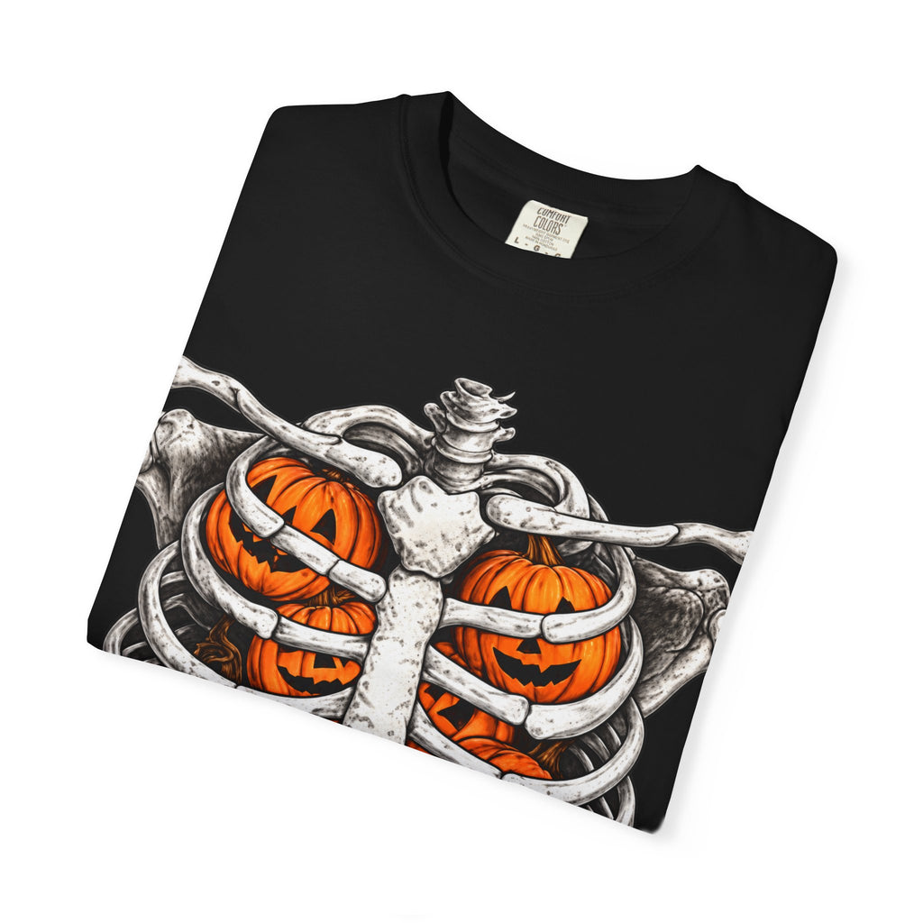 Skeleton Ribcage T‑Shirt with Pumpkin Ribs — Halloween Graphic Tee