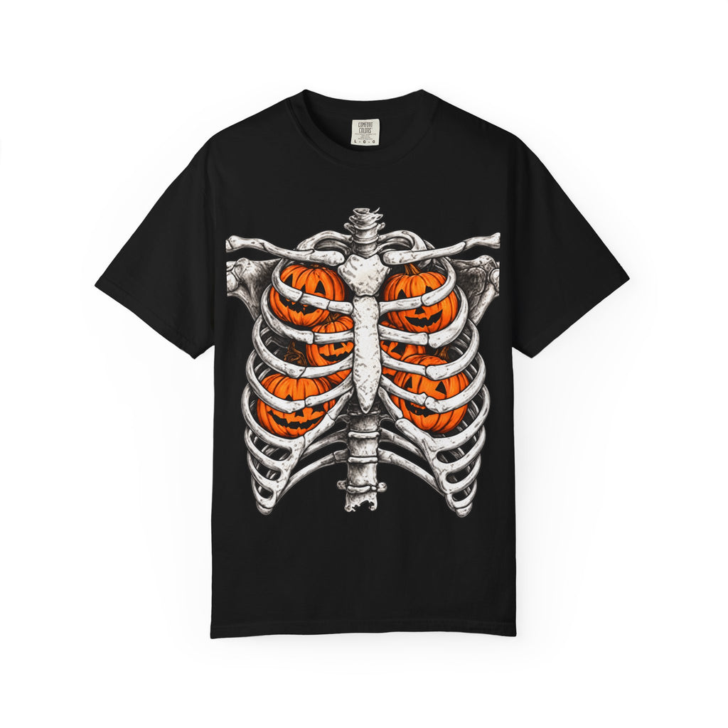 Skeleton Ribcage T‑Shirt with Pumpkin Ribs — Halloween Graphic Tee