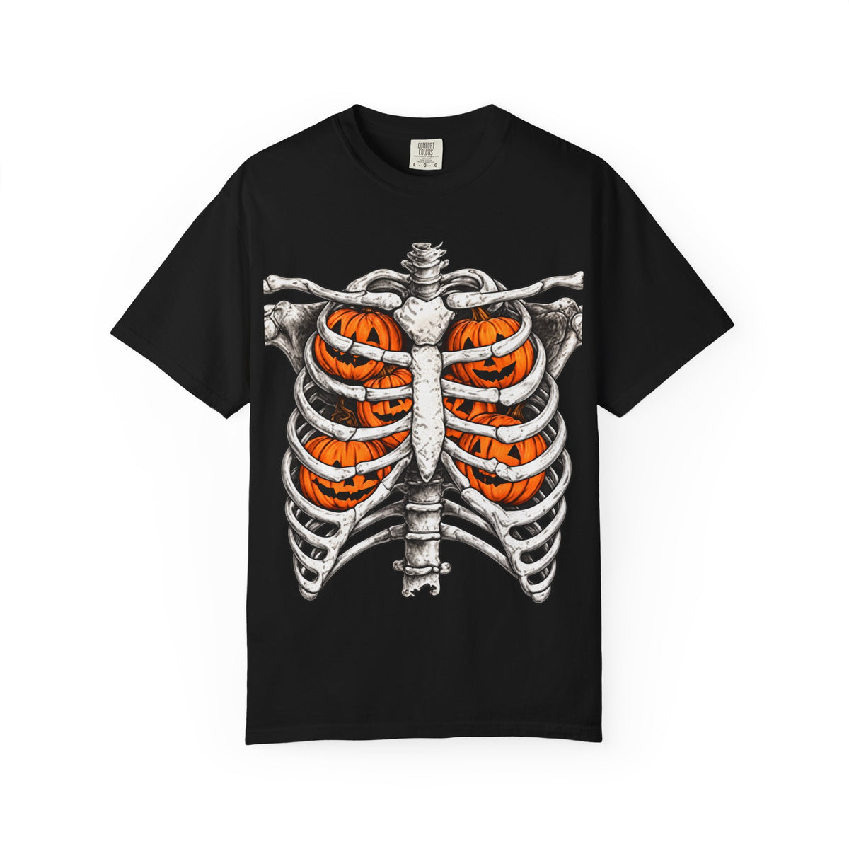 Skeleton Ribcage T‑Shirt with Pumpkin Ribs — Halloween Graphic Tee