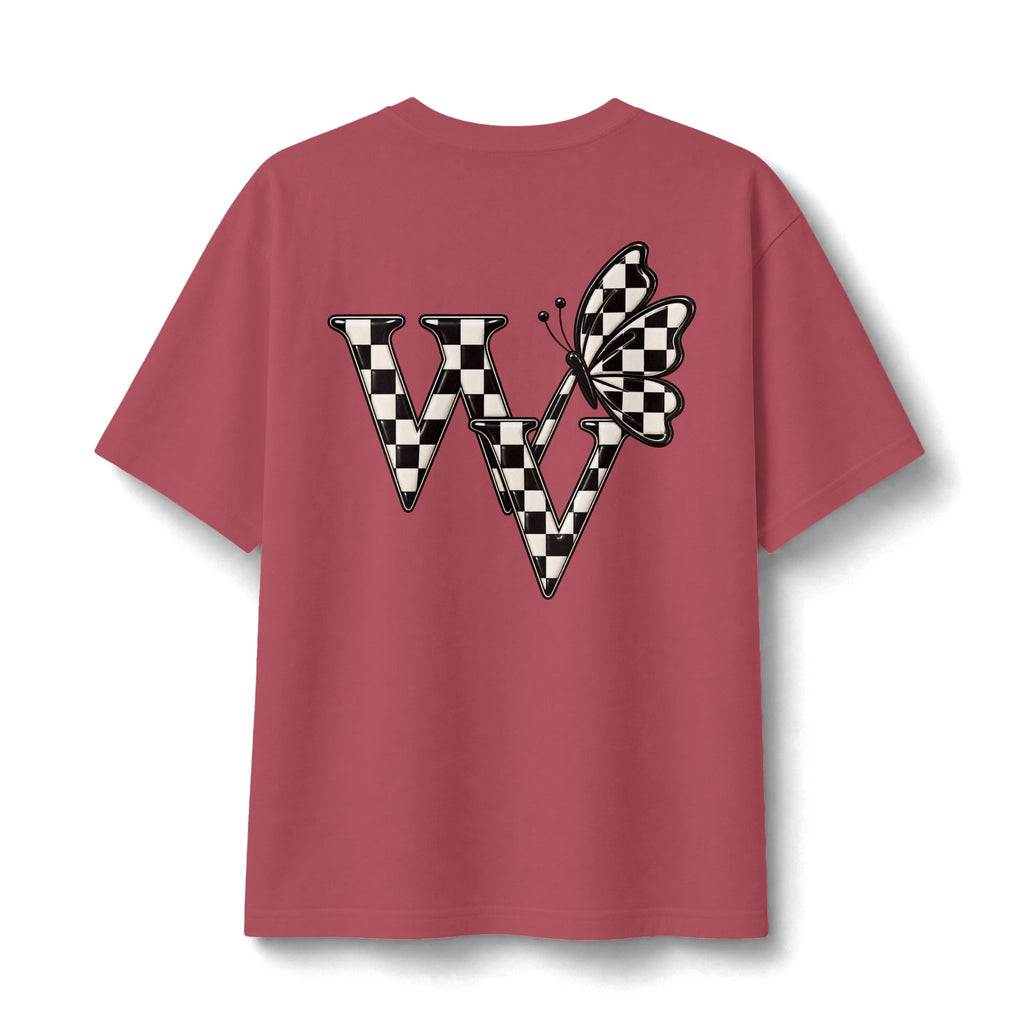 Ghost Graphic Tee — Cute Retro Ghost with Coffee & Checkerboard Butterfly