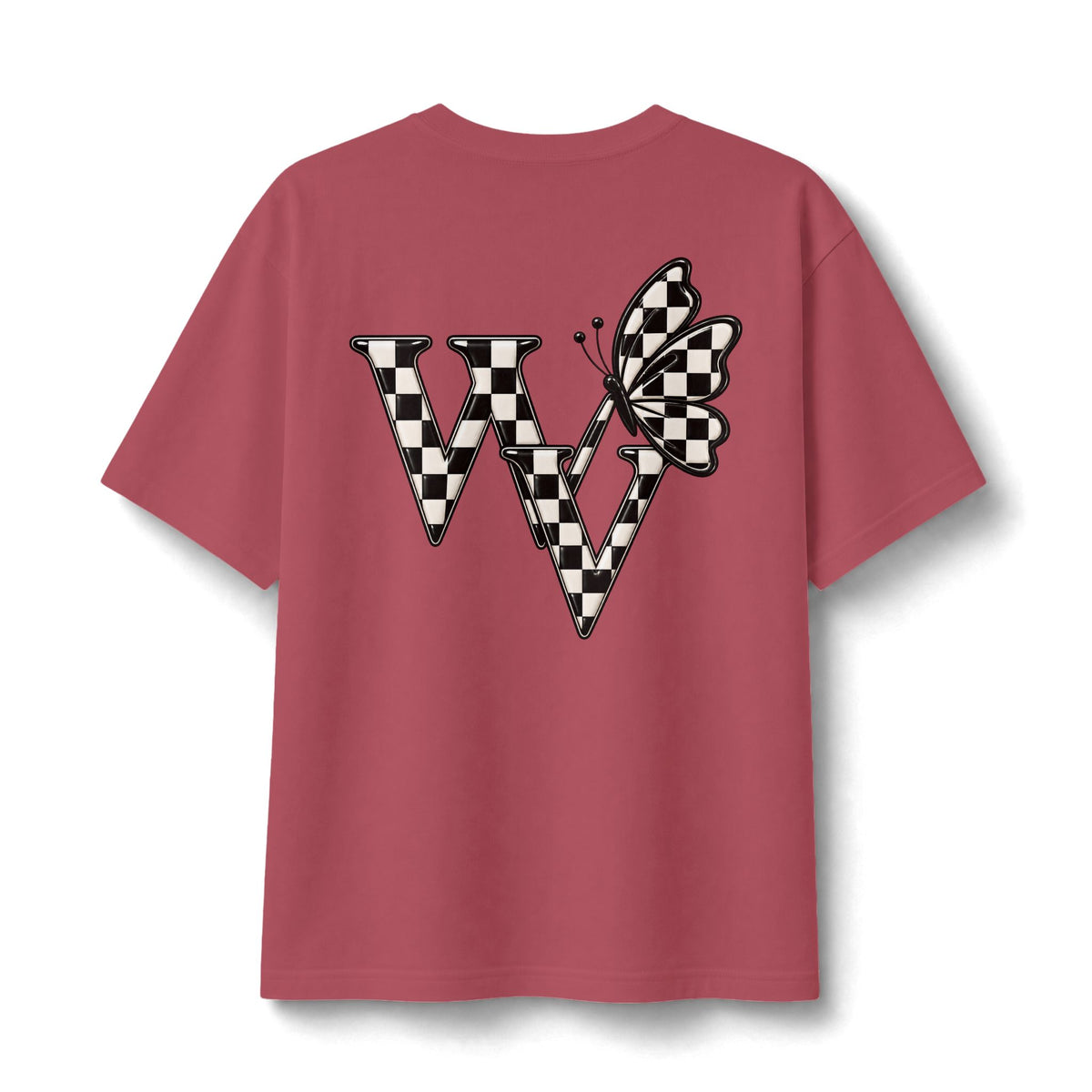 Ghost Graphic Tee — Cute Retro Ghost with Coffee & Checkerboard Butterfly