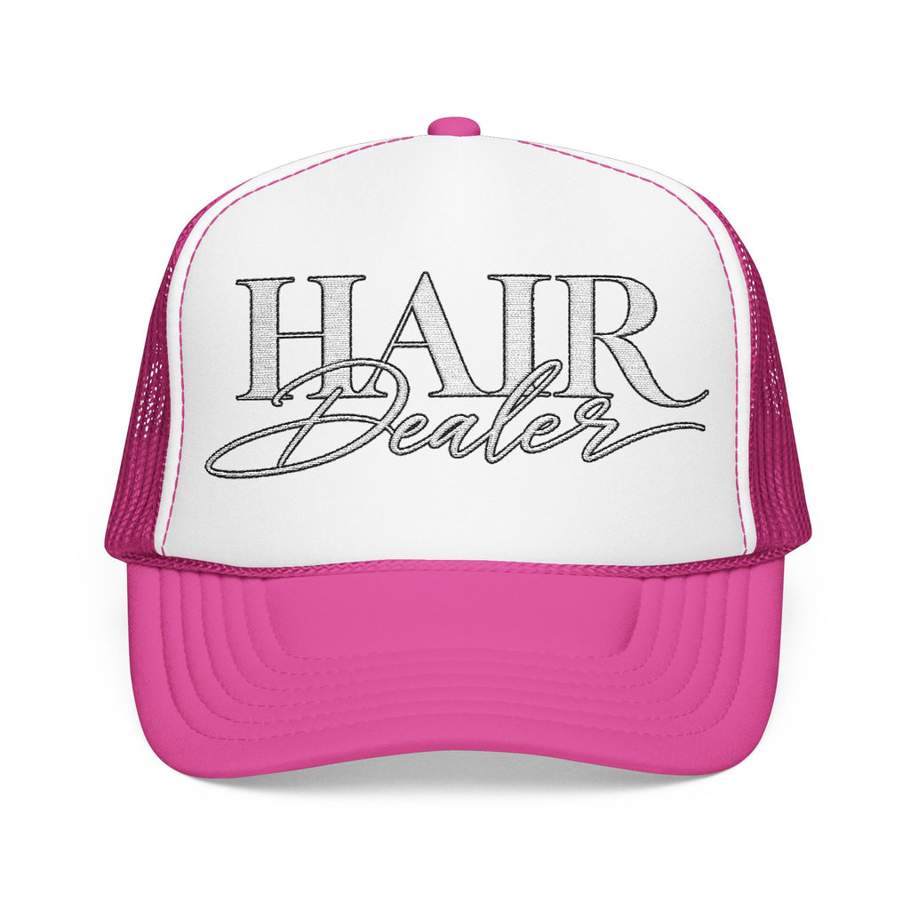 Hair Dealer Trucker Hat — Pink Foam Mesh Cap for Hairstylists