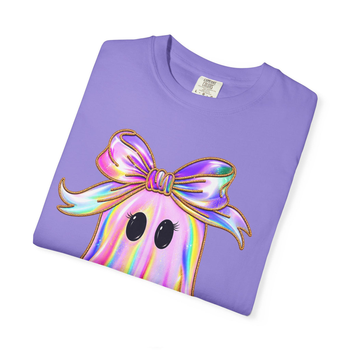 Holographic Ghost Tee — Cute Iridescent Ghost with Bow T-Shirt