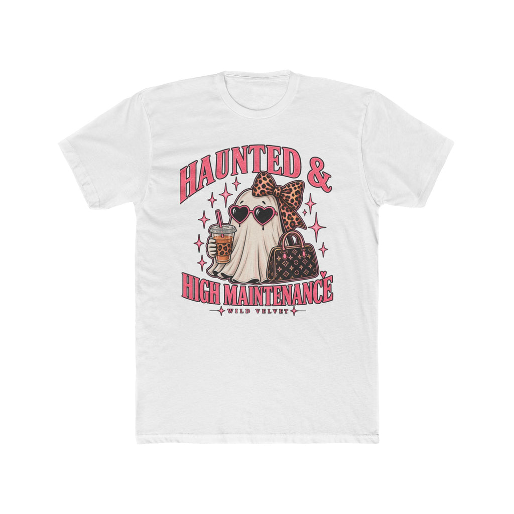 Haunted & High Maintenance Ghost Tee — Cute Halloween Graphic Shirt