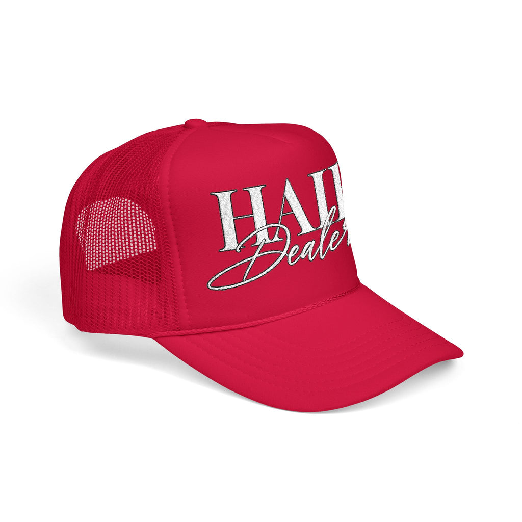 Hair Dealer Trucker Hat — Pink Foam Mesh Cap for Hairstylists