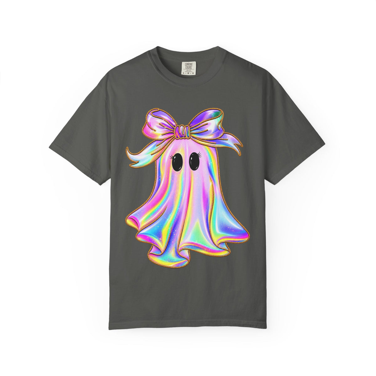 Holographic Ghost Tee — Cute Iridescent Ghost with Bow T-Shirt