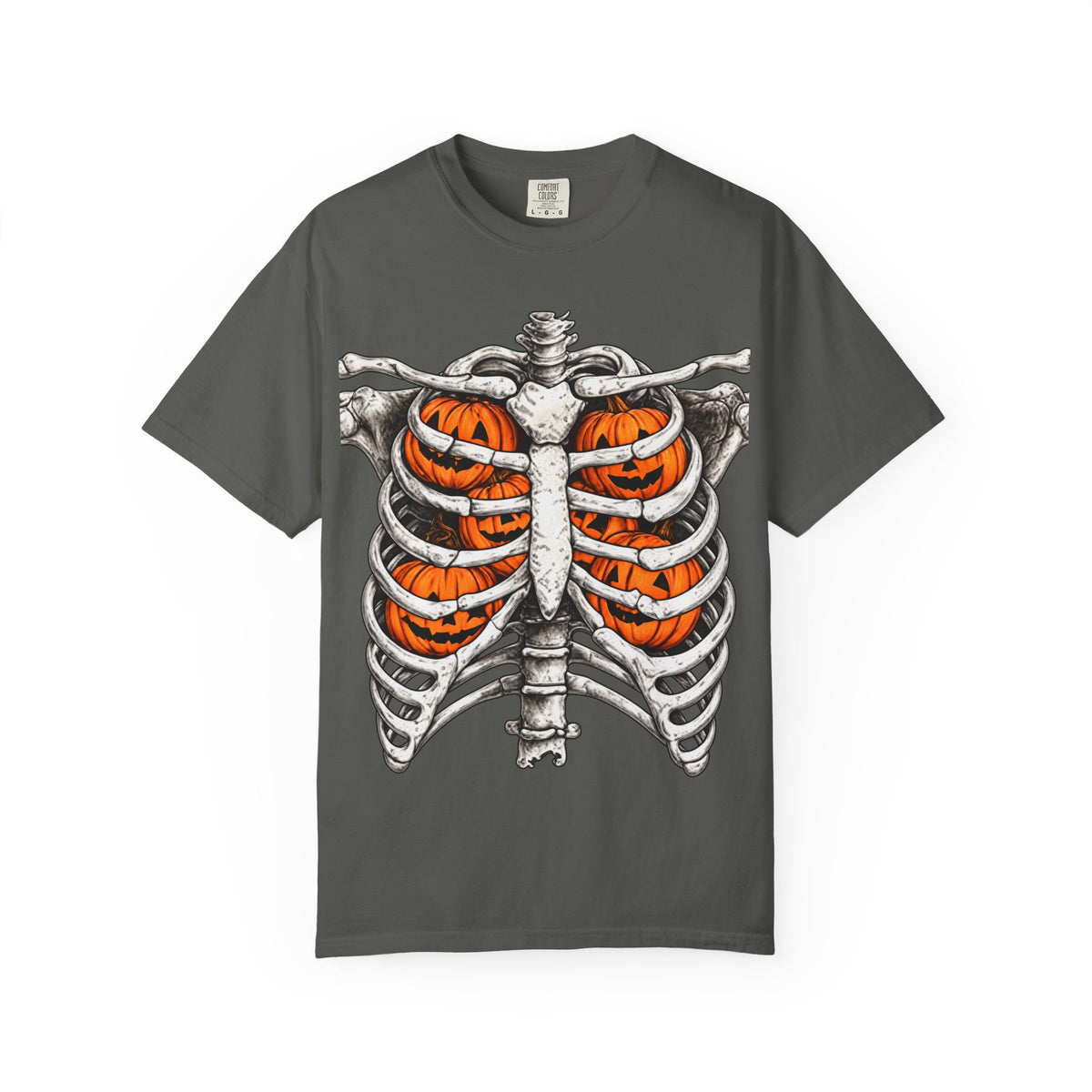 Skeleton Ribcage T‑Shirt with Pumpkin Ribs — Halloween Graphic Tee