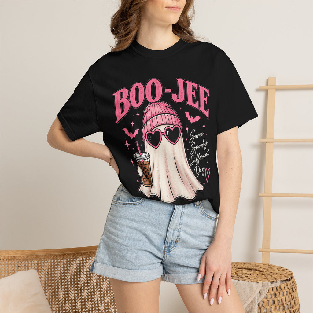 Boo-Jeep Ghost Tee — Cute Pink Halloween Boba Shirt