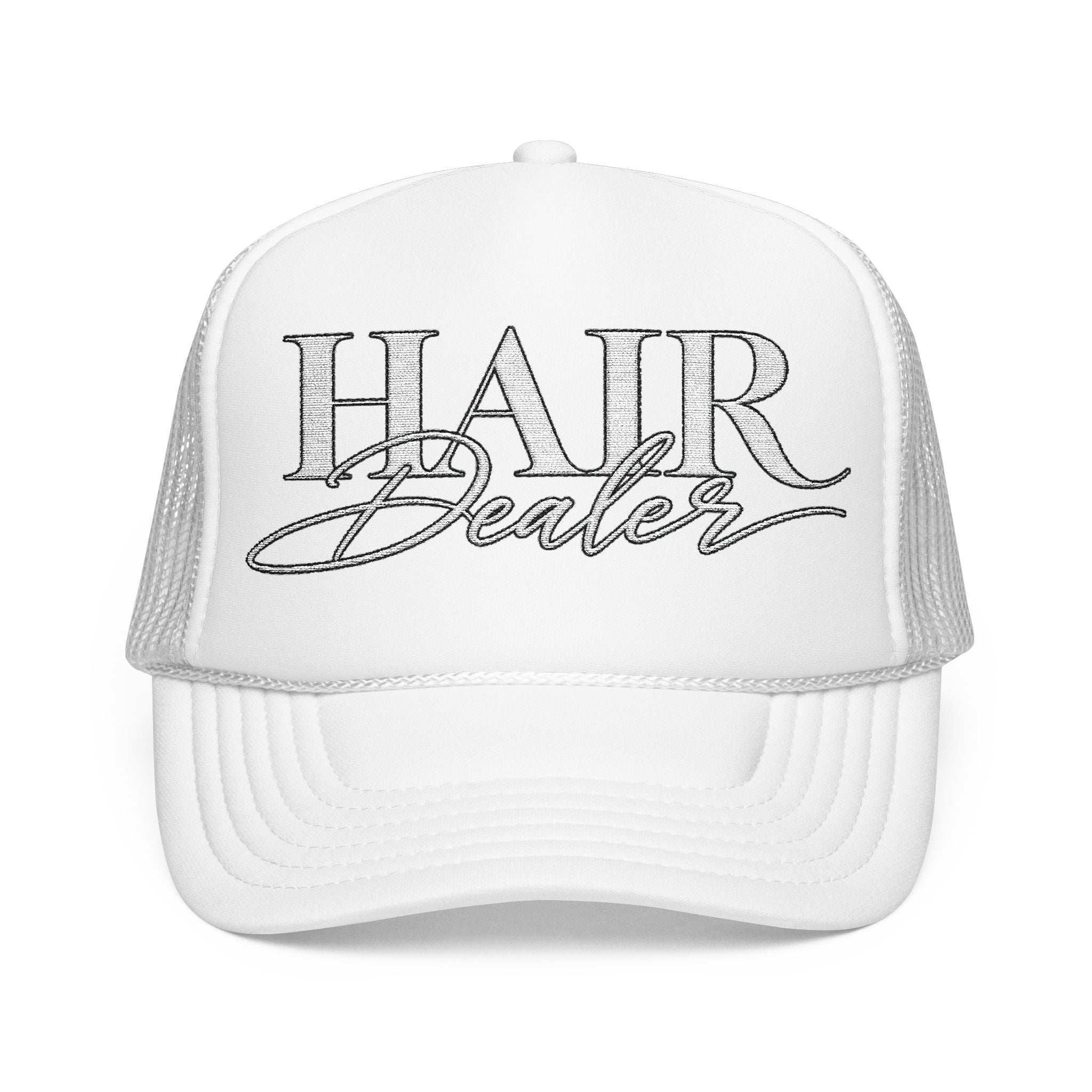 Hair Dealer Trucker Hat — Pink Foam Mesh Cap for Hairstylists