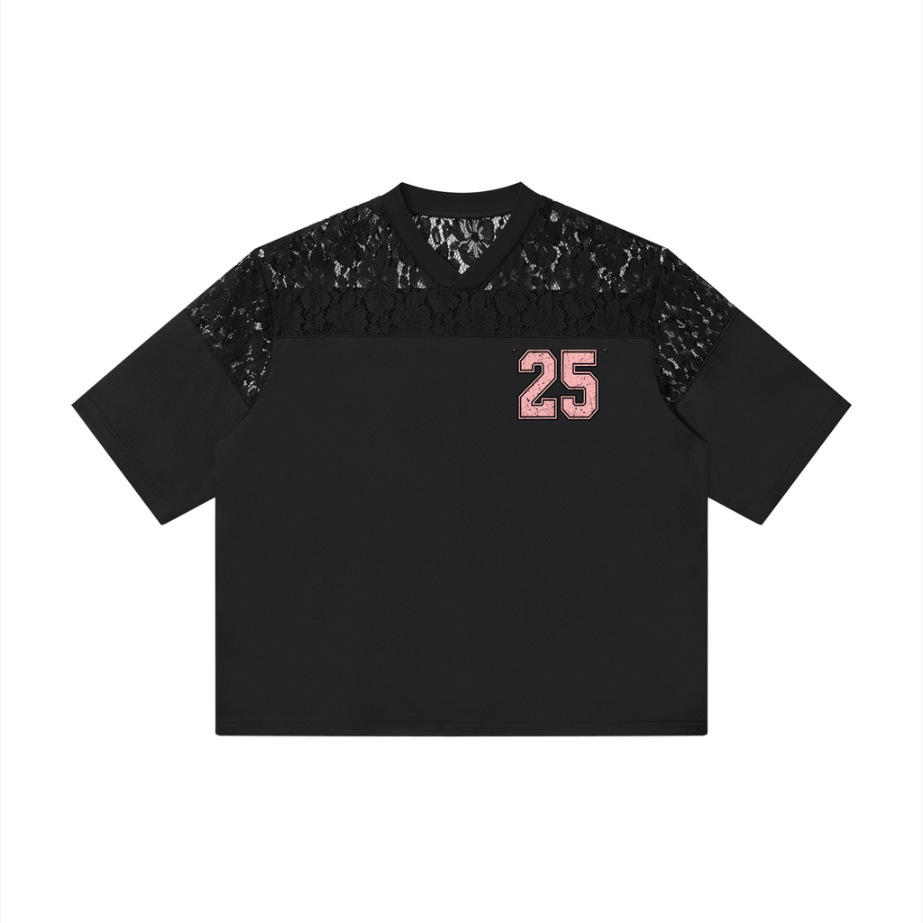 Unisex Lace Paneling V-Neck T-Shirt