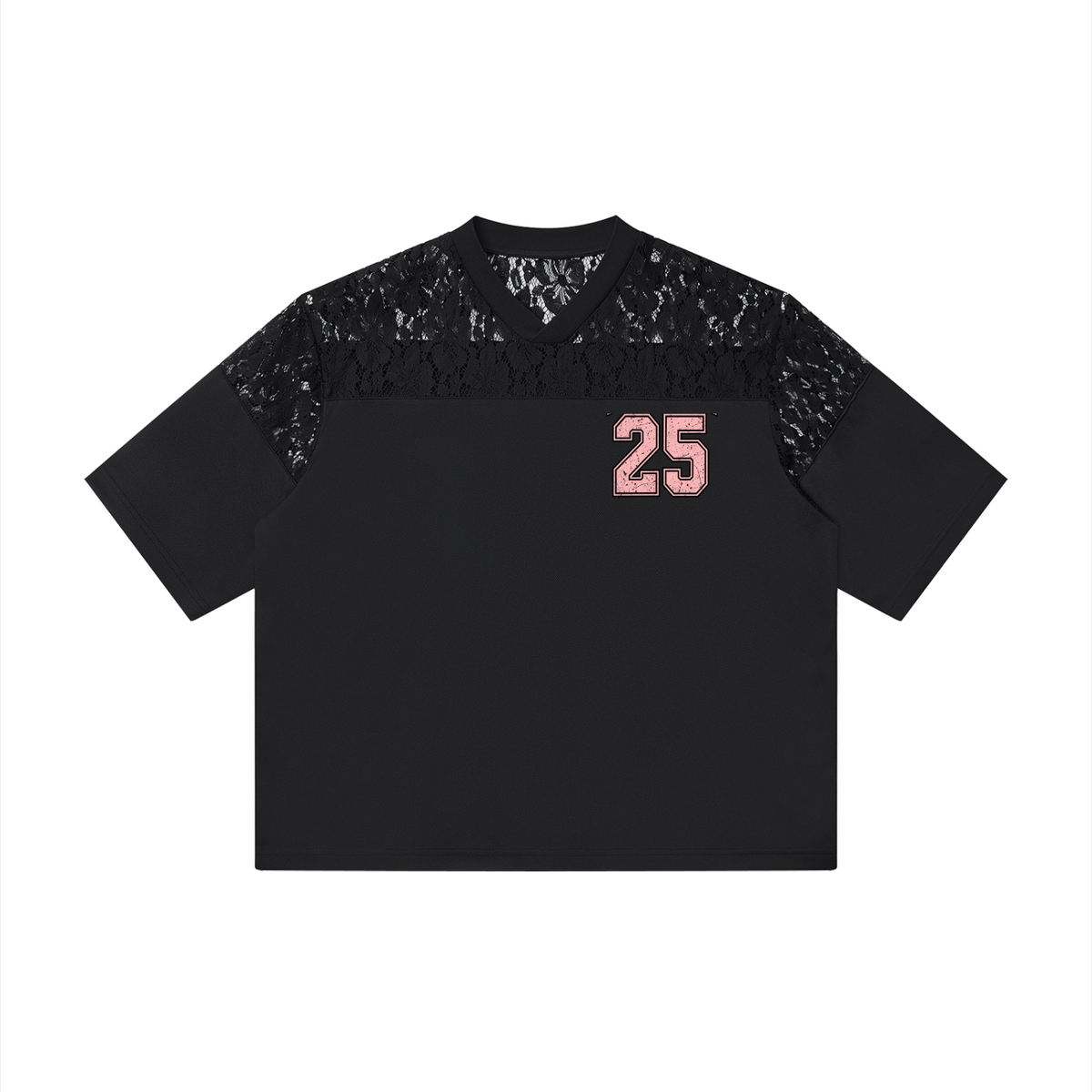 Unisex Lace Paneling V-Neck T-Shirt