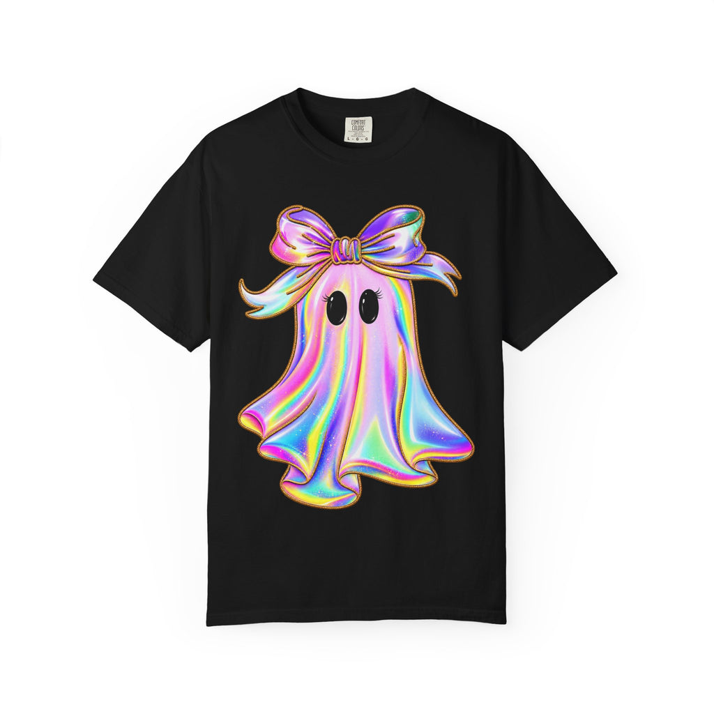 Holographic Ghost Tee — Cute Iridescent Ghost with Bow T-Shirt