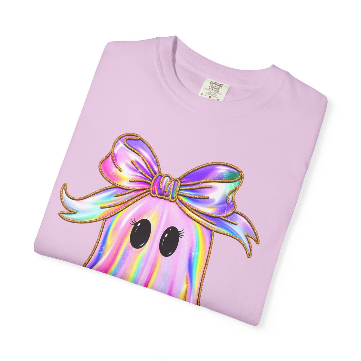 Holographic Ghost Tee — Cute Iridescent Ghost with Bow T-Shirt