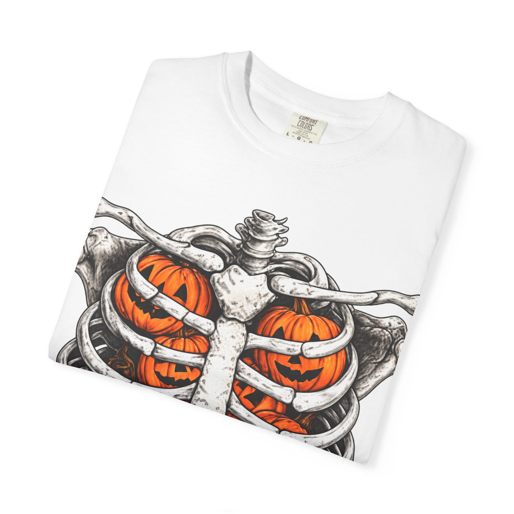 Skeleton Ribcage T‑Shirt with Pumpkin Ribs — Halloween Graphic Tee