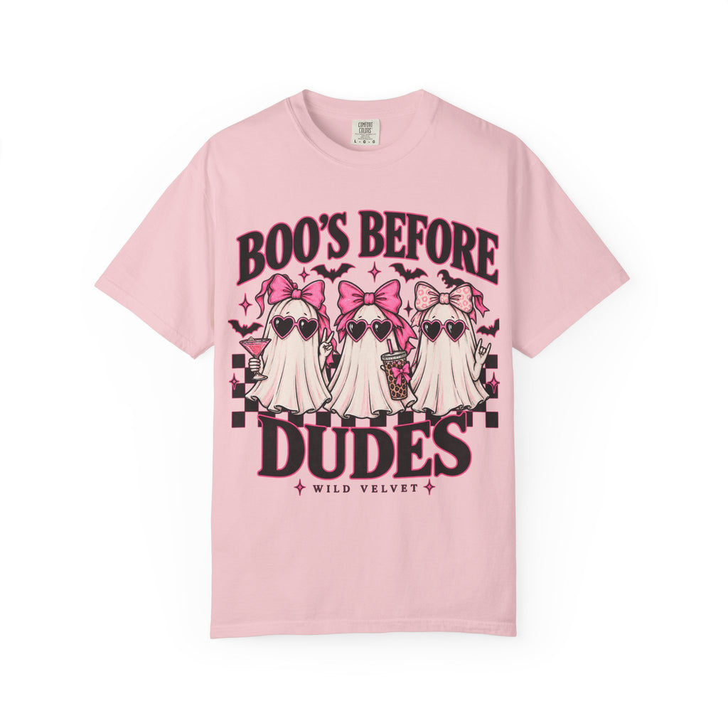 Boo's Before Dudes T‑Shirt — Cute Pink Ghosts Halloween Graphic Tee