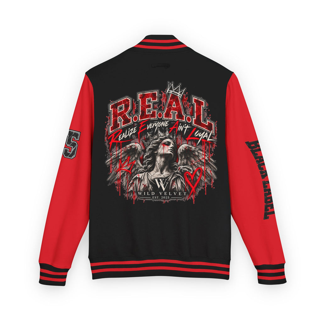 Letterman Jacket — 'R.E.A.L.' Graphic Varsity Jacket