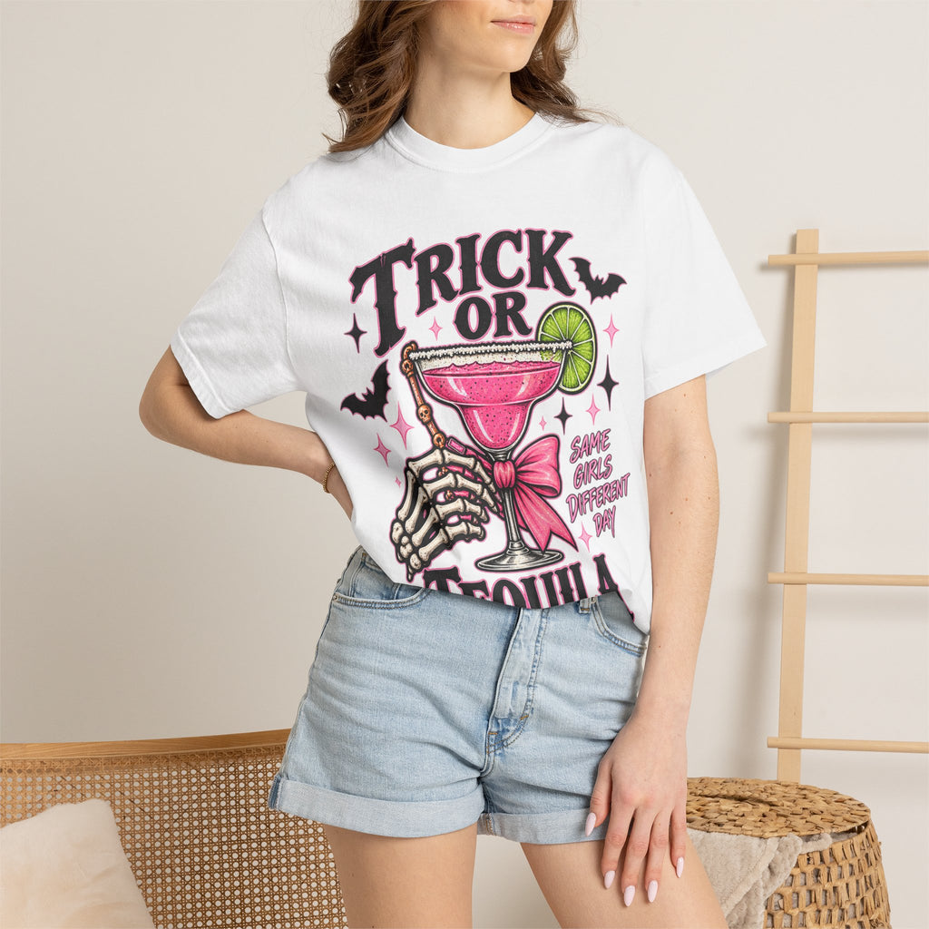 Trick or Tequila Halloween T-Shirt — Skeleton Cocktail Graphic Tee