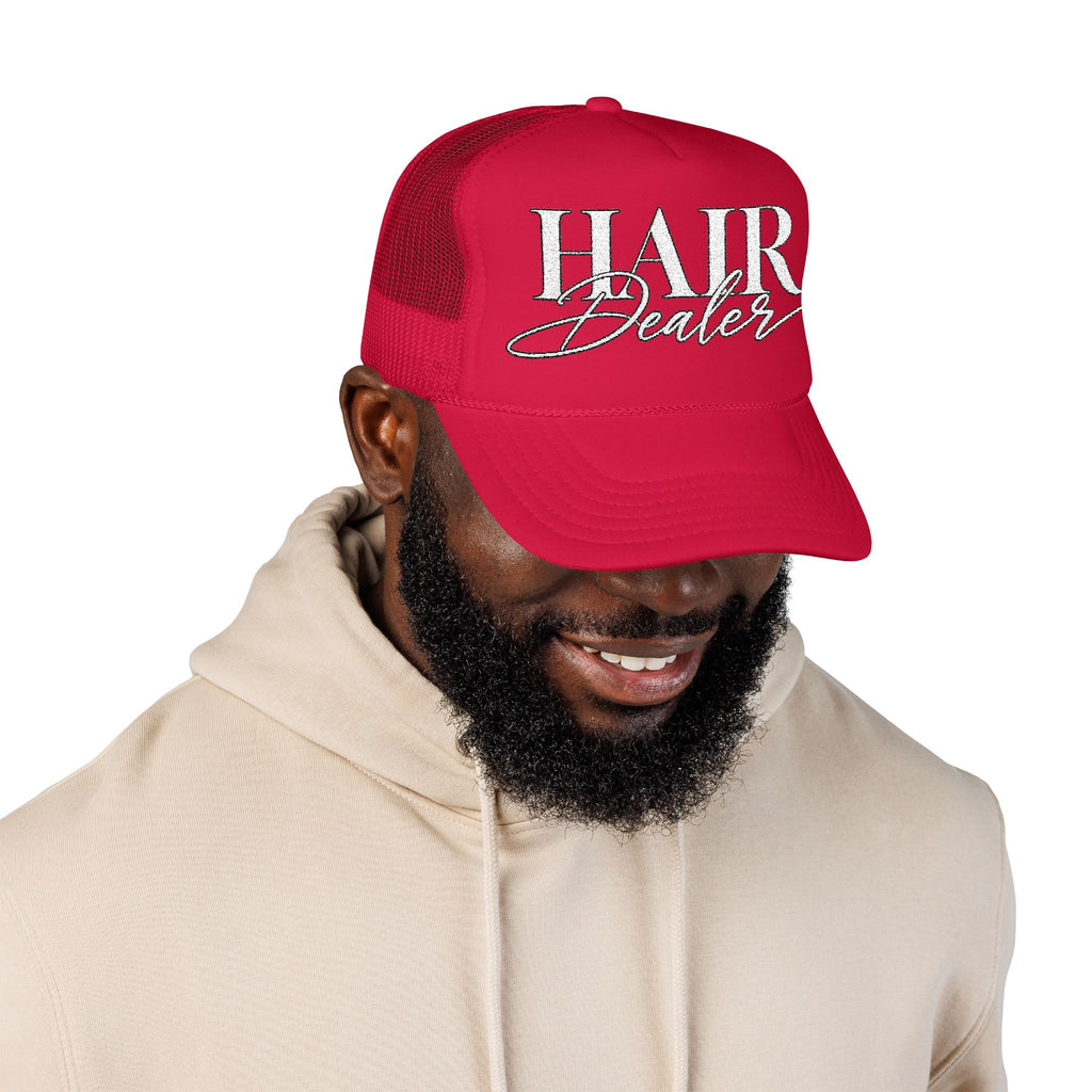 Hair Dealer Trucker Hat — Pink Foam Mesh Cap for Hairstylists