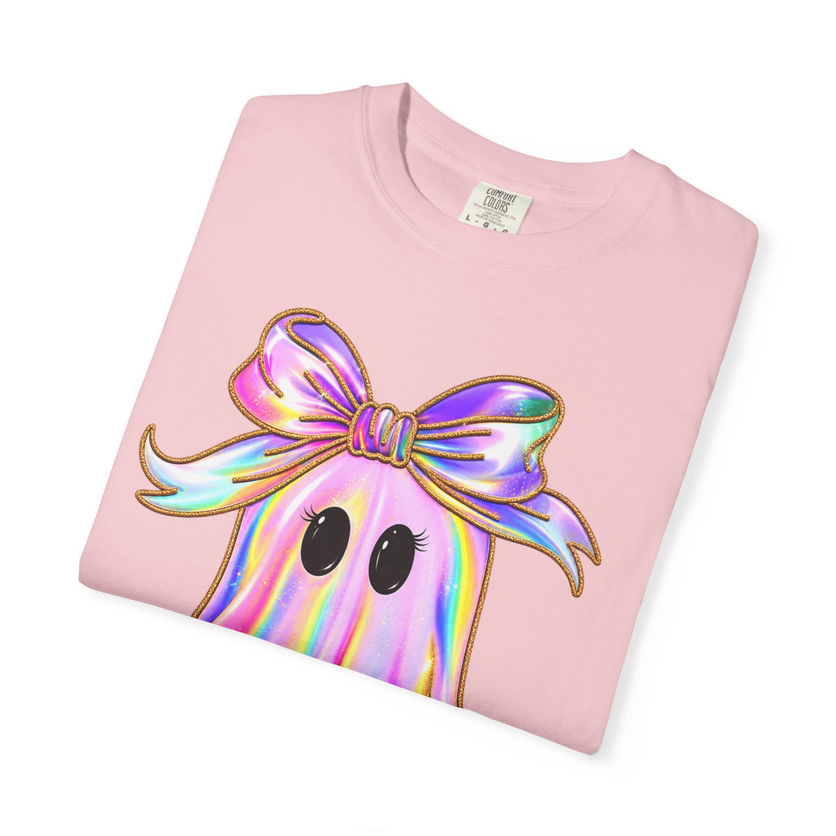 Holographic Ghost Tee — Cute Iridescent Ghost with Bow T-Shirt