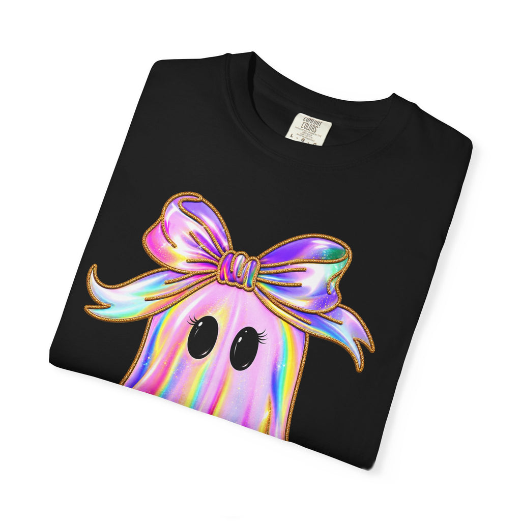 Holographic Ghost Tee — Cute Iridescent Ghost with Bow T-Shirt