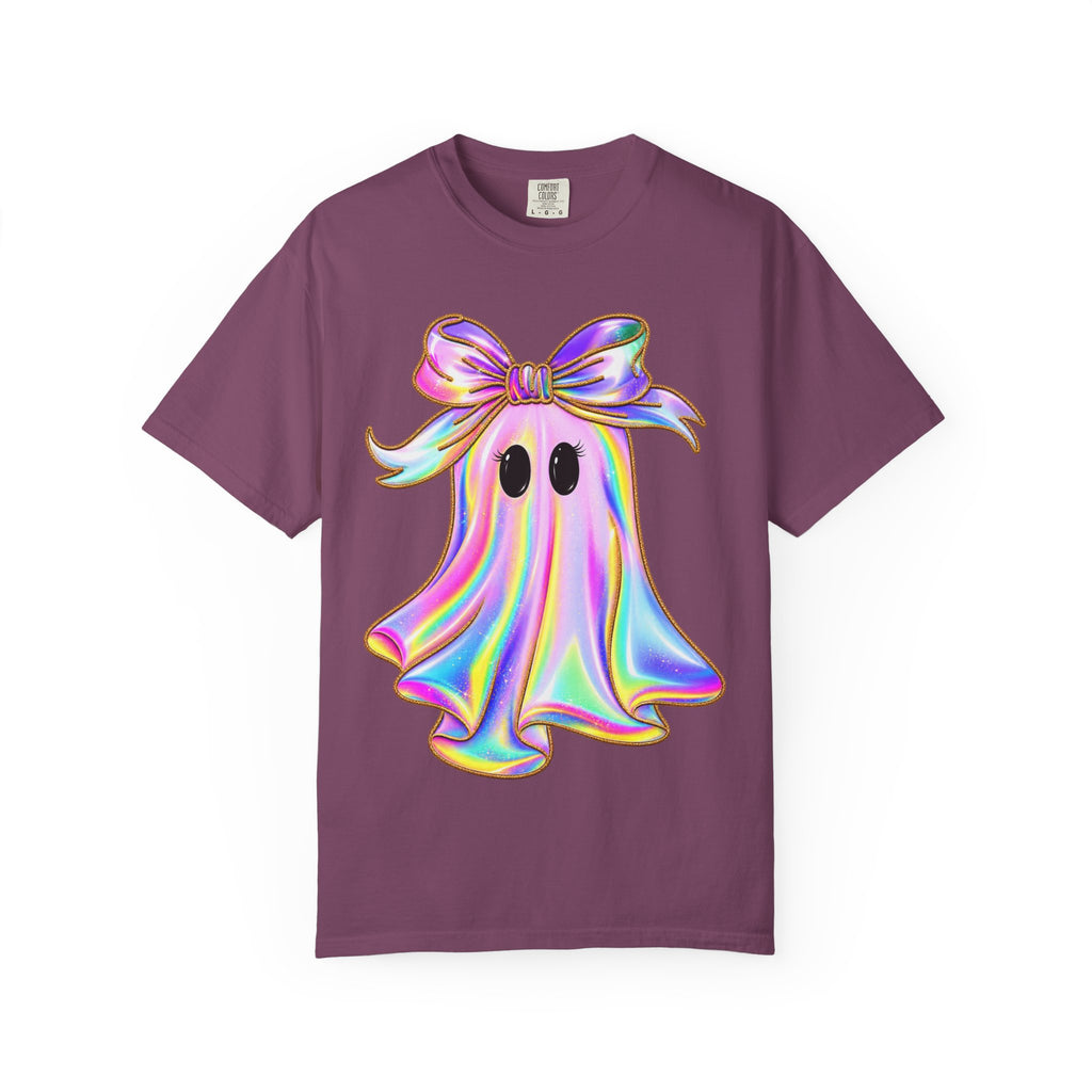 Holographic Ghost Tee — Cute Iridescent Ghost with Bow T-Shirt