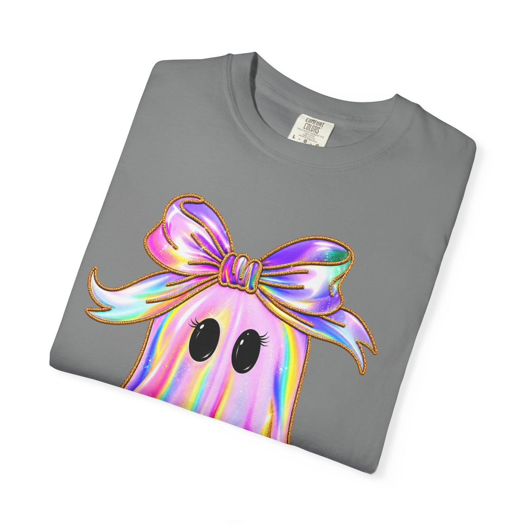 Holographic Ghost Tee — Cute Iridescent Ghost with Bow T-Shirt