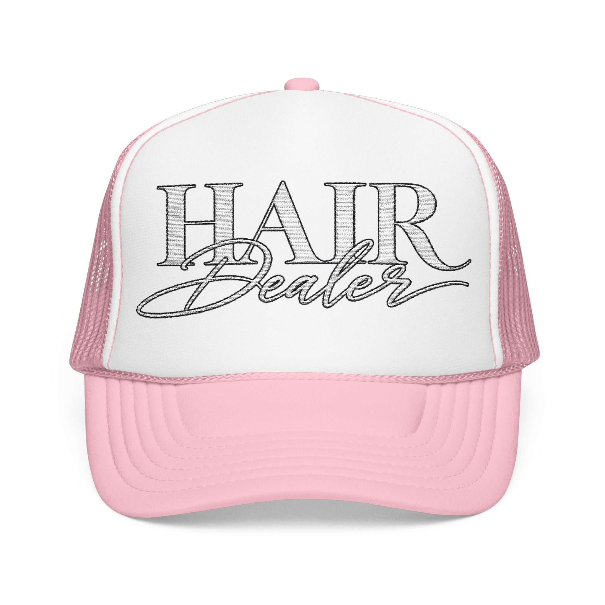Hair Dealer Trucker Hat — Pink Foam Mesh Cap for Hairstylists