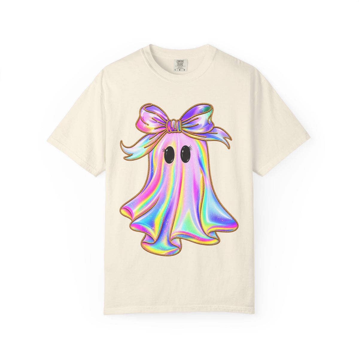 Holographic Ghost Tee — Cute Iridescent Ghost with Bow T-Shirt