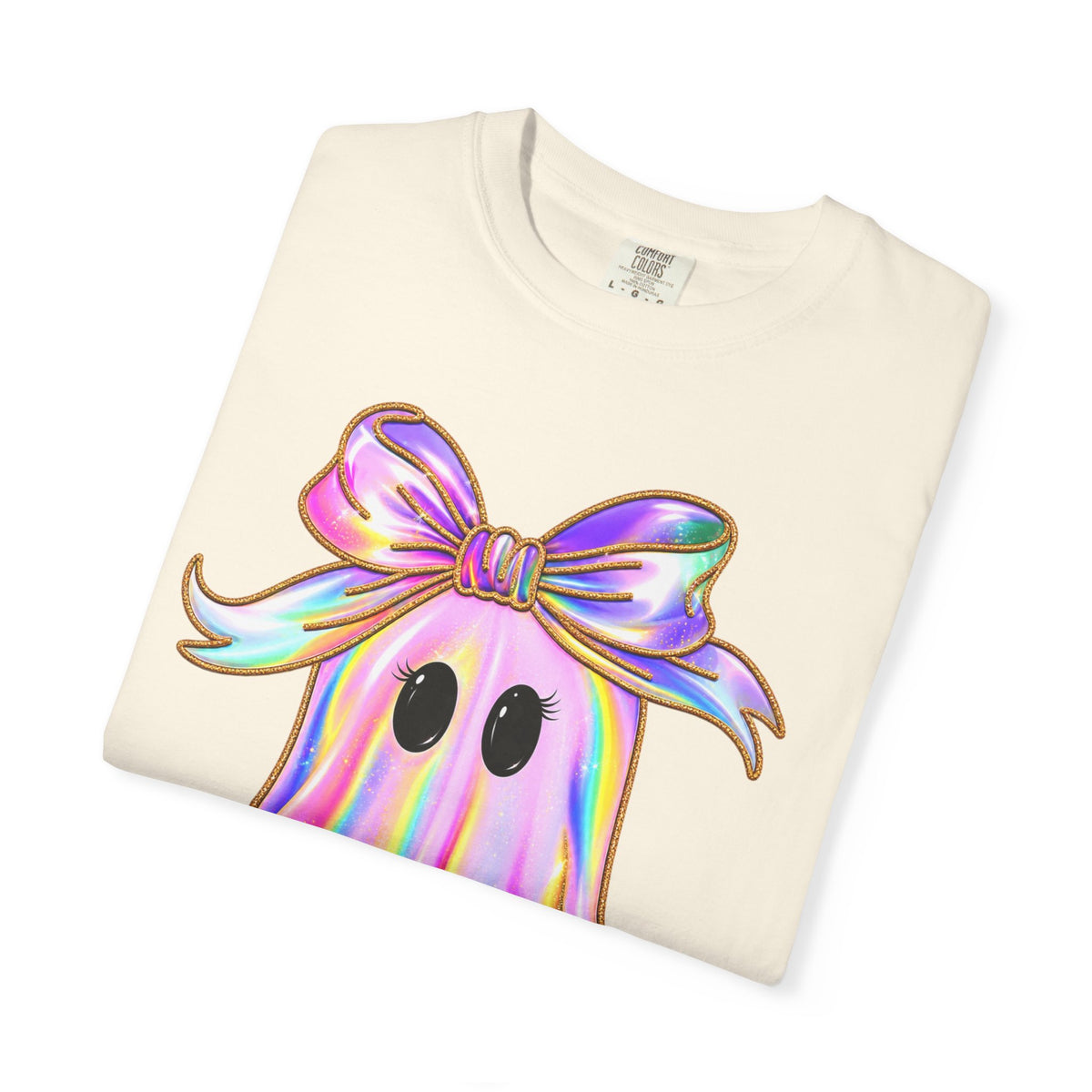 Holographic Ghost Tee — Cute Iridescent Ghost with Bow T-Shirt
