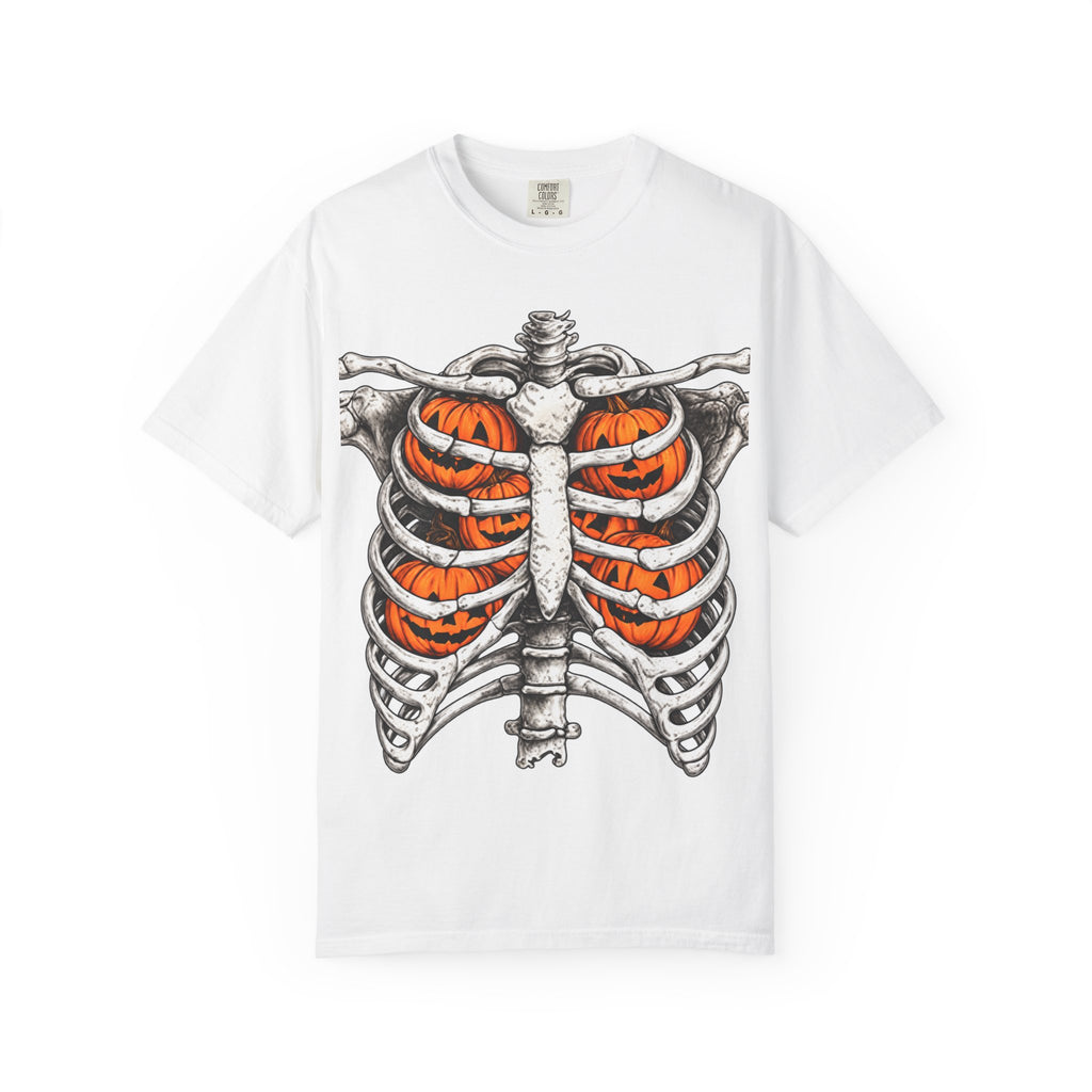Skeleton Ribcage T‑Shirt with Pumpkin Ribs — Halloween Graphic Tee