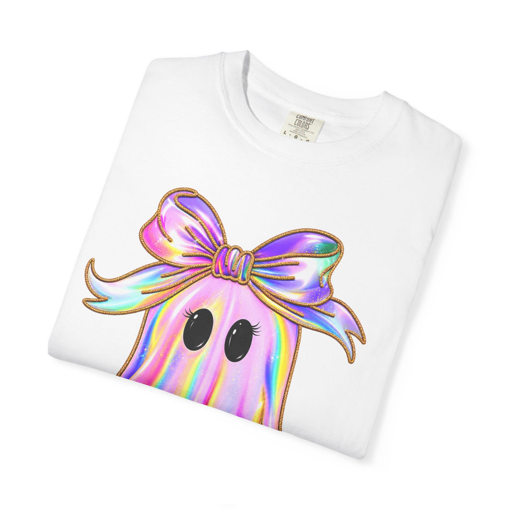 Holographic Ghost Tee — Cute Iridescent Ghost with Bow T-Shirt