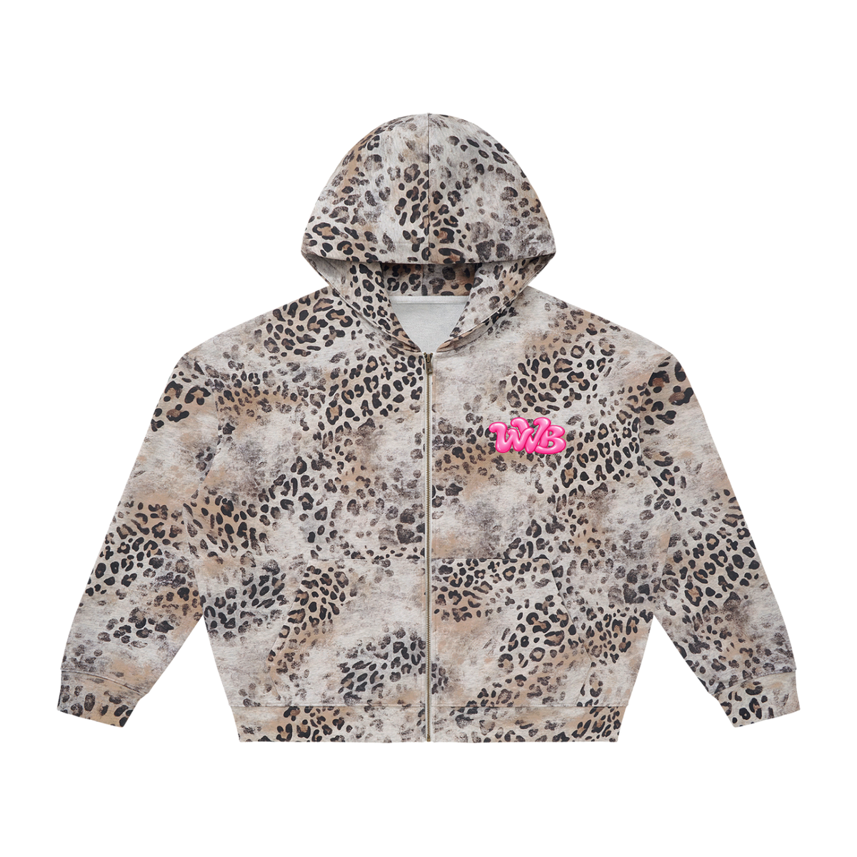 Unisex Vintage Wash Leopard Full Zip Hoodie