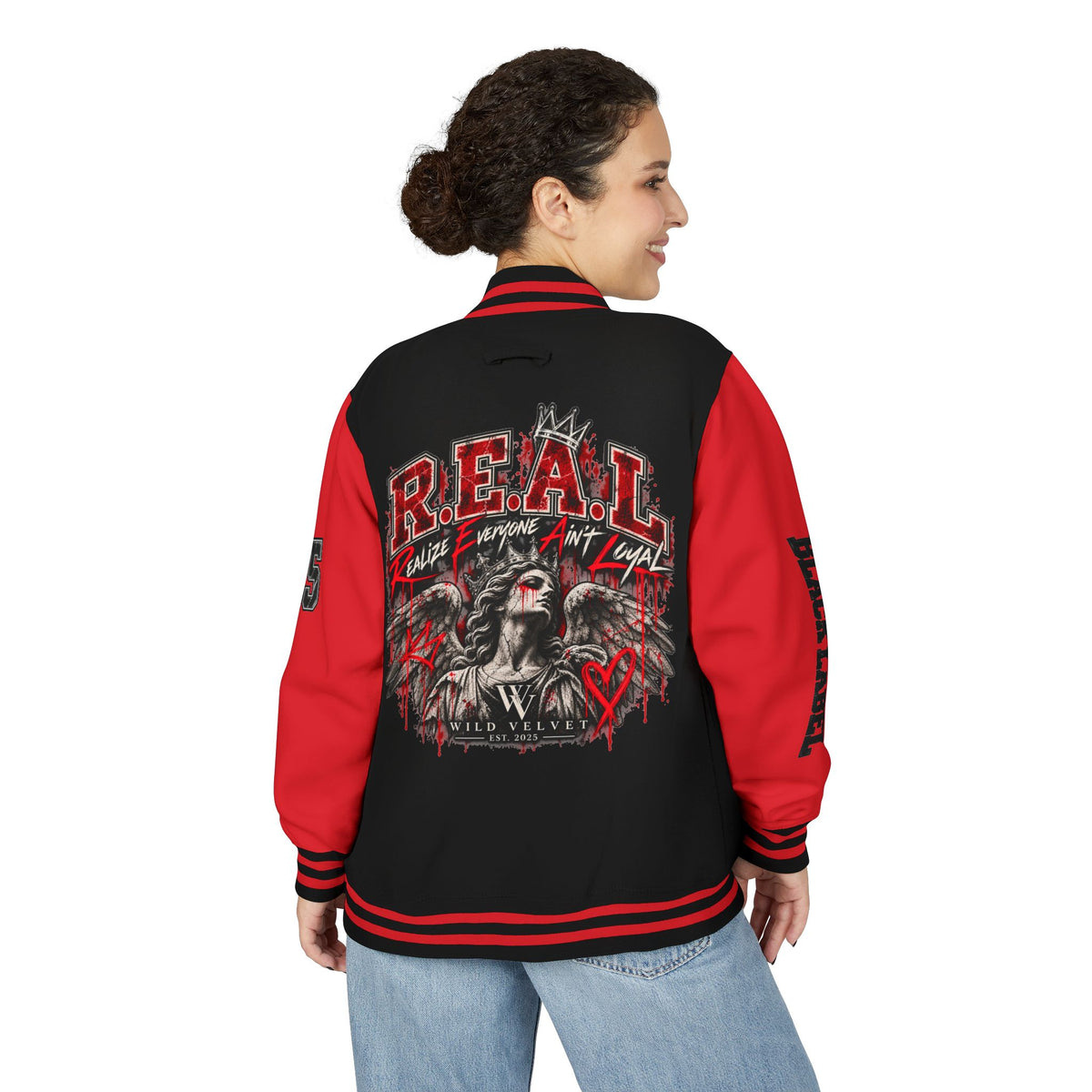Letterman Jacket — 'R.E.A.L.' Graphic Varsity Jacket