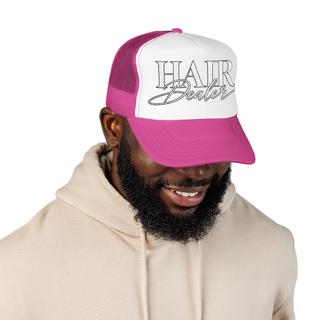 Hair Dealer Trucker Hat — Pink Foam Mesh Cap for Hairstylists