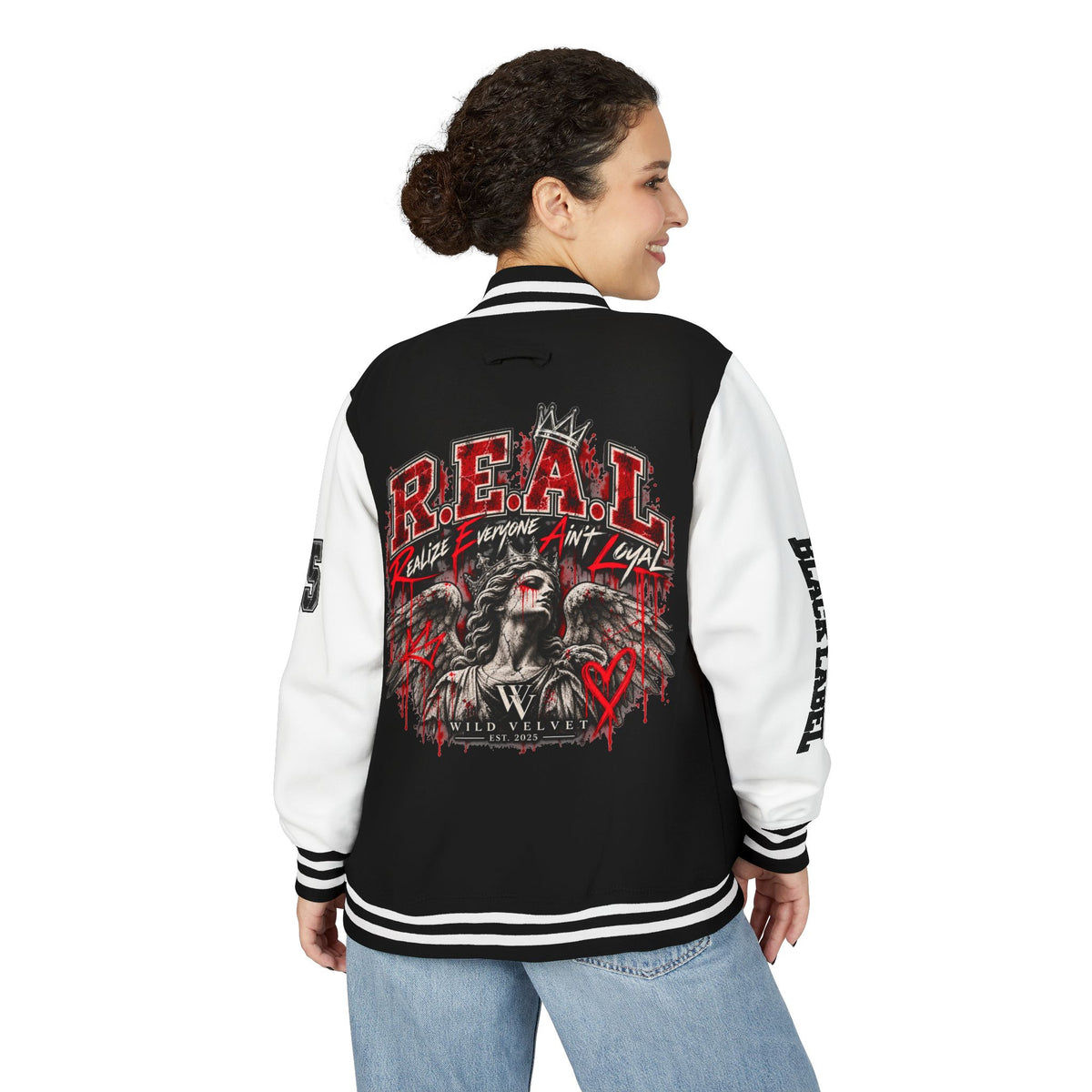 Letterman Jacket — 'R.E.A.L.' Graphic Varsity Jacket
