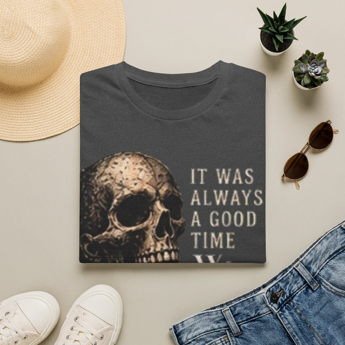 Skull Graphic T-Shirt — "It Was Always a Good Time" Vintage Goth Tee