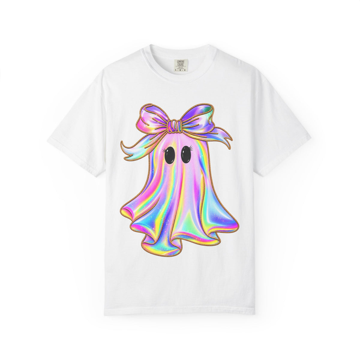 Holographic Ghost Tee — Cute Iridescent Ghost with Bow T-Shirt